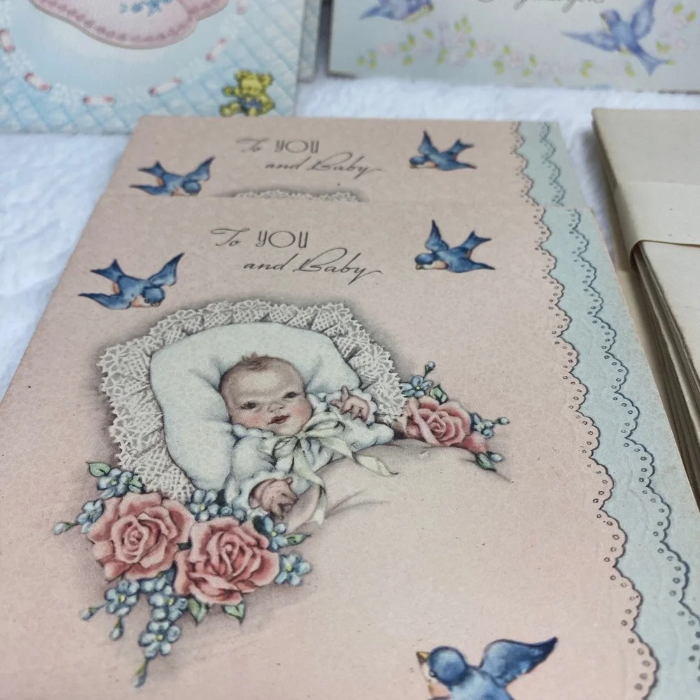 Vintage Baby Congratulations Greeting Cards New Baby Sentiment Box Ephemera